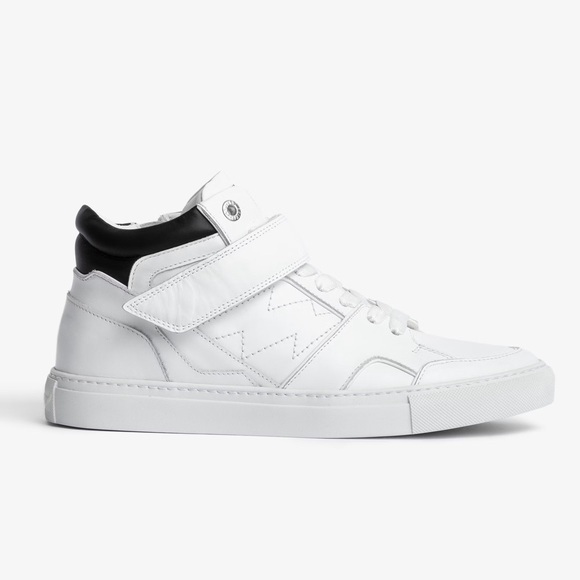 ZADIG & VOLTAIRE Mid Smooth Flash Sneakers size 9 in White/Black - Picture 1 of 8